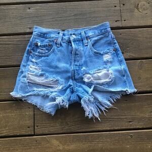 Levi's Distressed Cut Off Frayed High Waisted Shorts 24